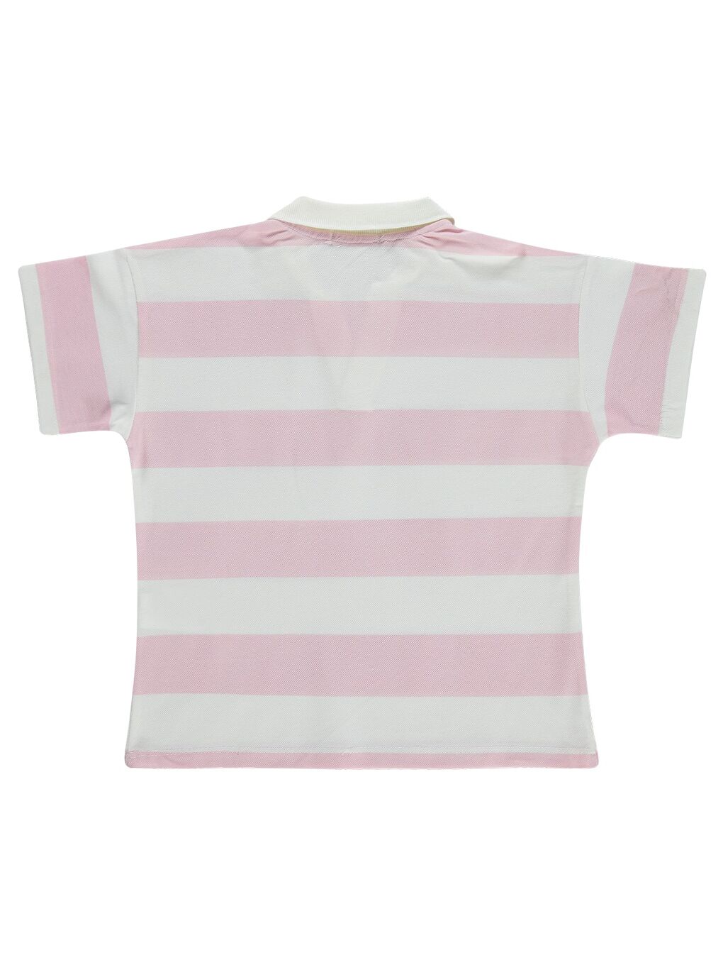 Pembe Girls Çizgili Polo Yaka 6-9 Yaş Tişört - Pudra-1