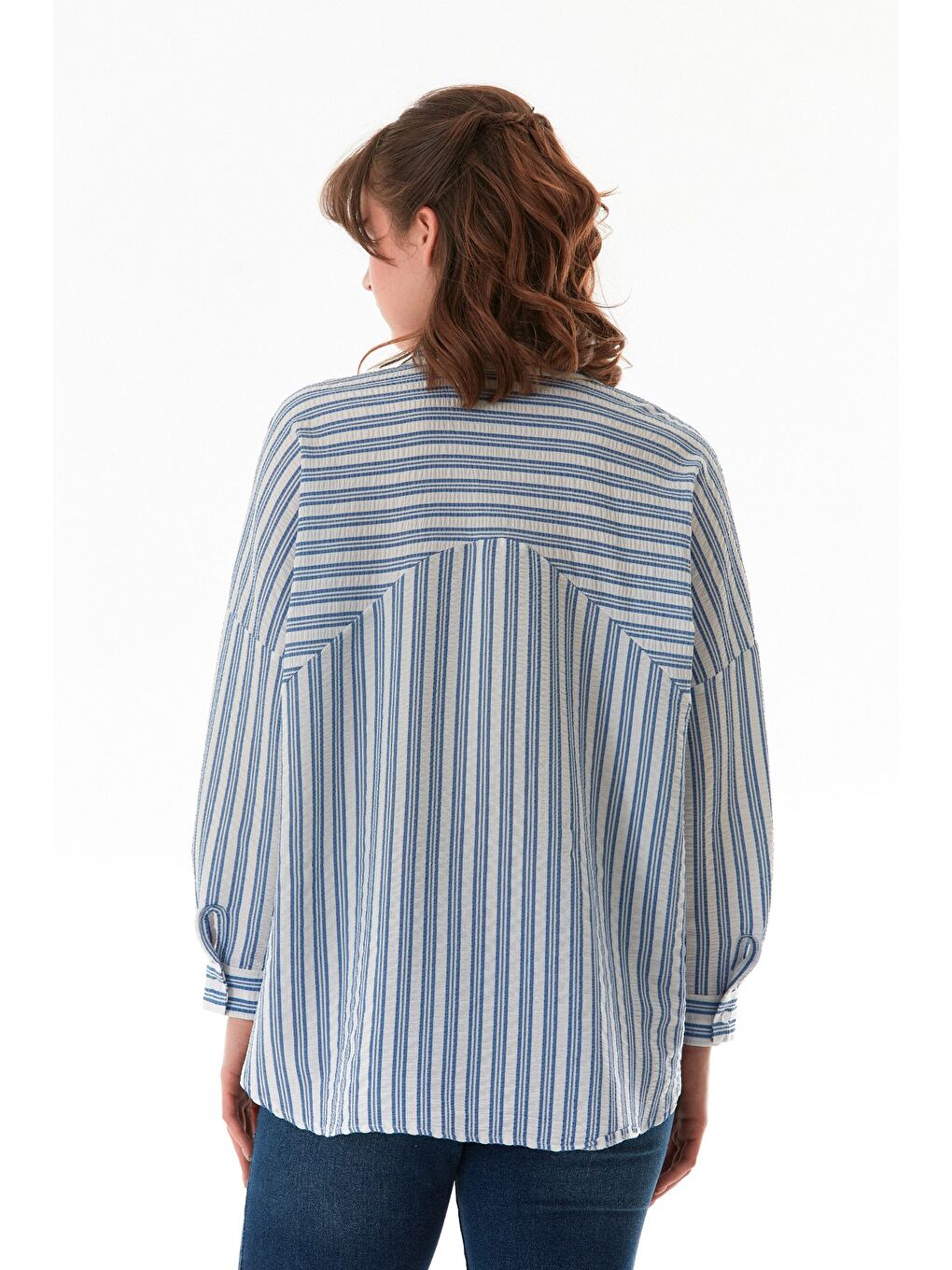 Mavi Çizgili Oversize Gömlek-3
