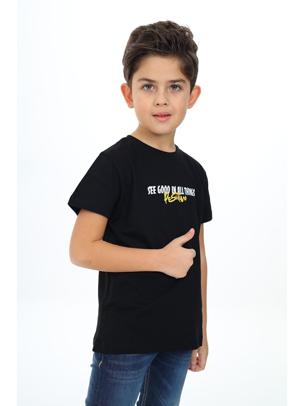 Siyah Erkek Çocuk Baskılı Tişört-1