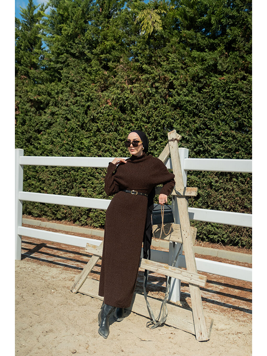 Kahverengi Kadın Pelerin Yaka Elbise Kahve-1