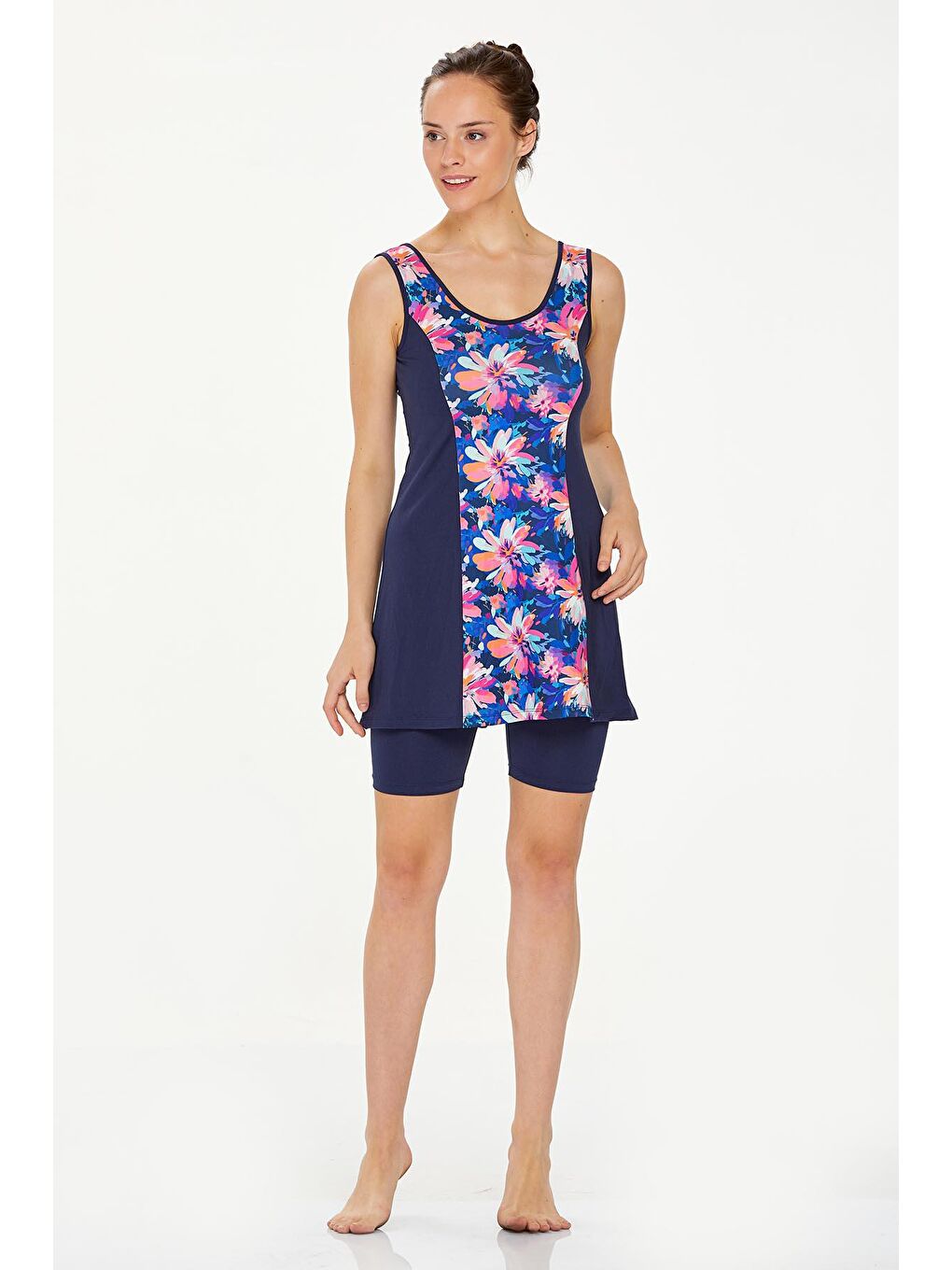 Büyük Beden Şortlu Yarı Kapalı Mayo Tanıa 8316 Koyu Lacivert-1