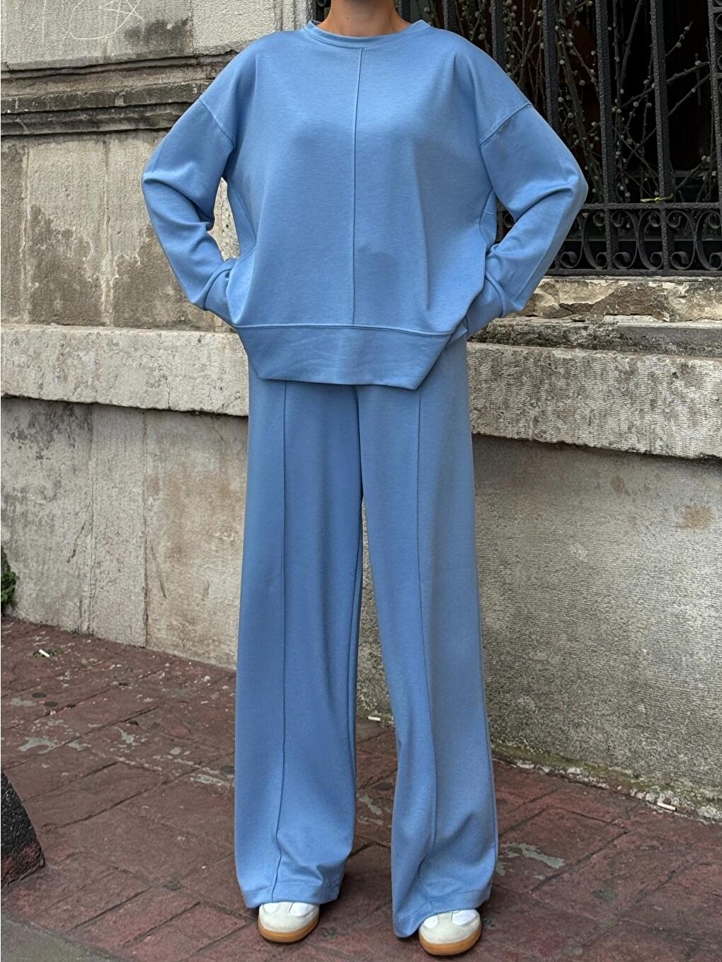 Modal Kumaş Mavi Oversize Sweat İkili Takım-3