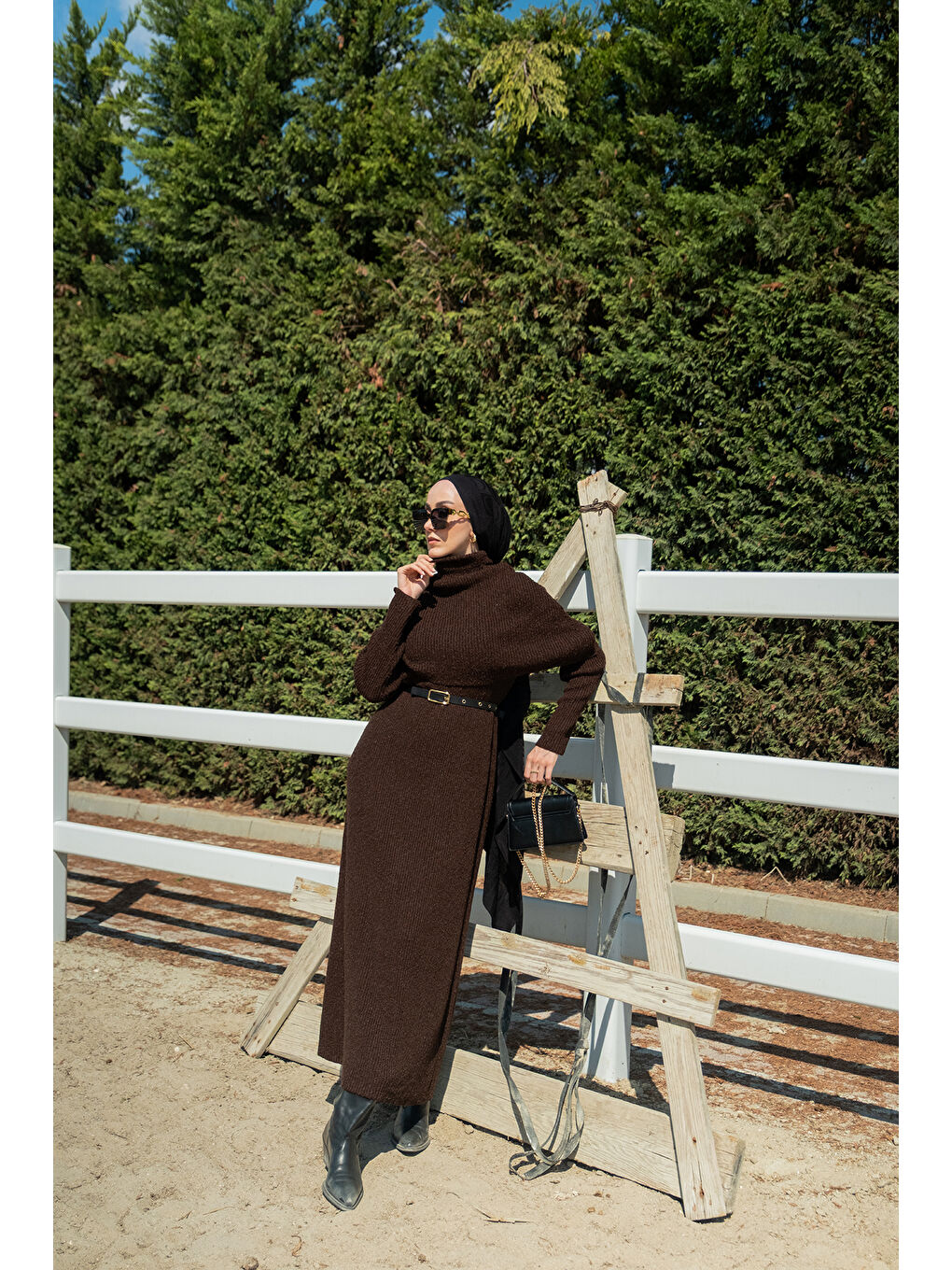 Kahverengi Kadın Pelerin Yaka Elbise Kahve-3