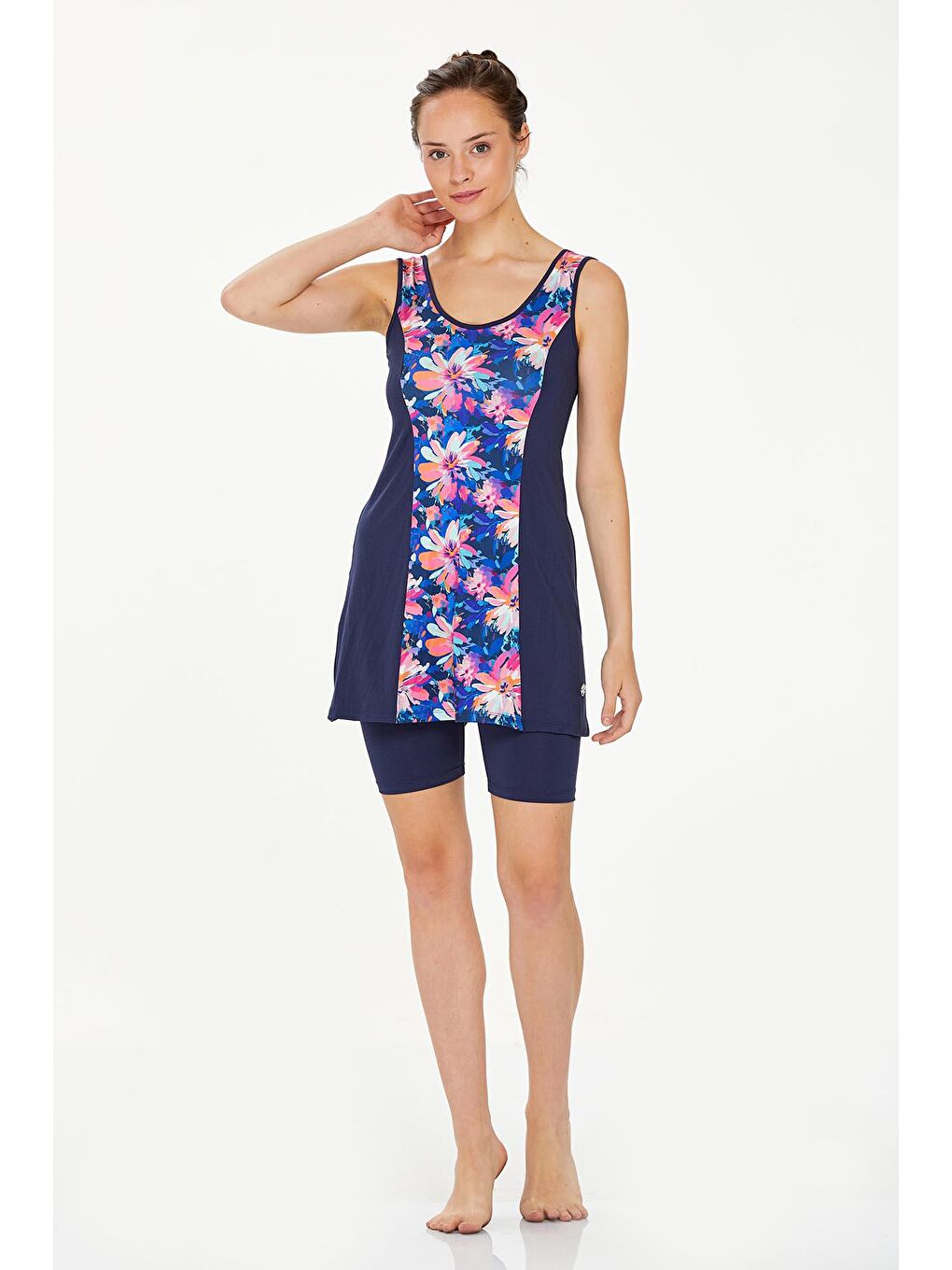 Büyük Beden Şortlu Yarı Kapalı Mayo Tanıa 8316 Koyu Lacivert-2