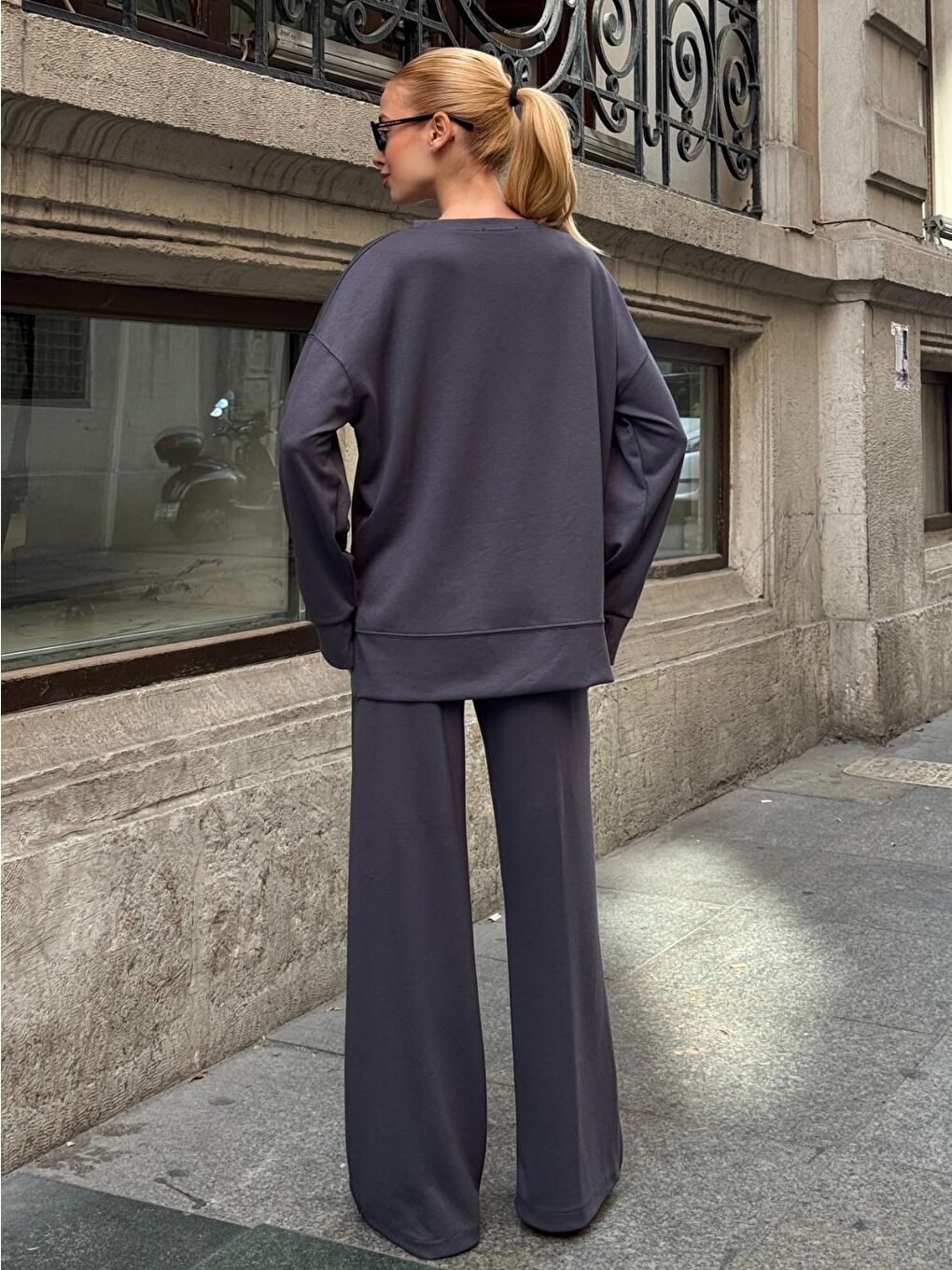 Modal Kumaş Gri Oversize Sweat İkili Takım-2