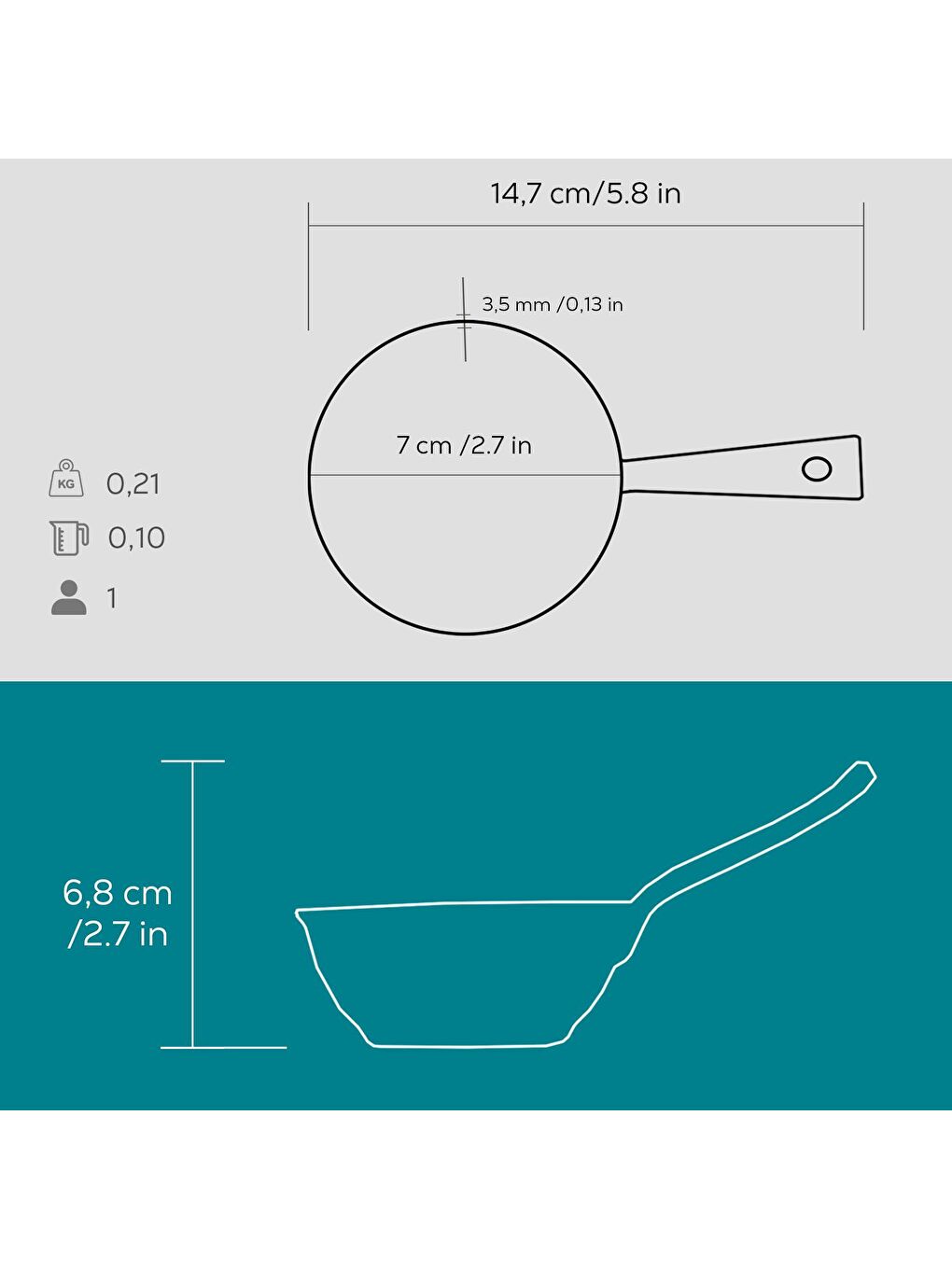 Siyah Yuvarlak Sufle Sos Kabı Döküm Demir Yekpare Saplı Çap(Ø)7cm.-4