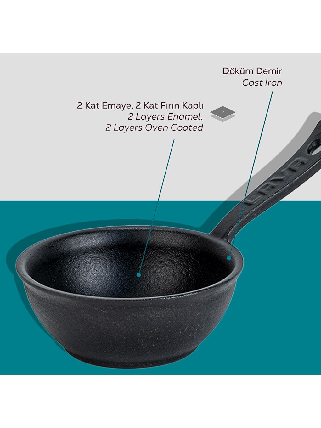 Siyah Yuvarlak Sufle Sos Kabı Döküm Demir Yekpare Saplı Çap(Ø)7cm.-5