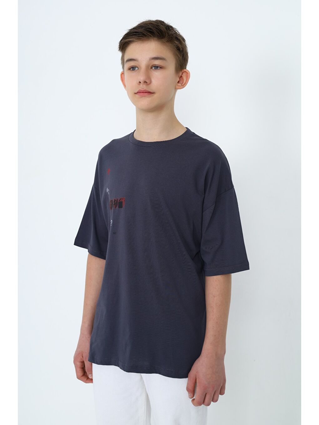 Antrasit Erkek Çocuk Baskılı Tişört-1