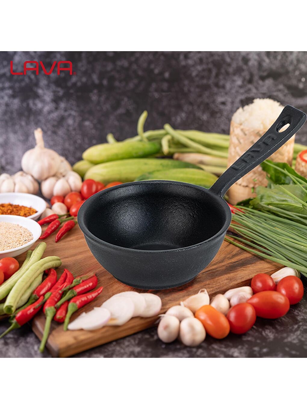 Siyah Yuvarlak Sufle Sos Kabı Döküm Demir Yekpare Saplı Çap(Ø)7cm.-6