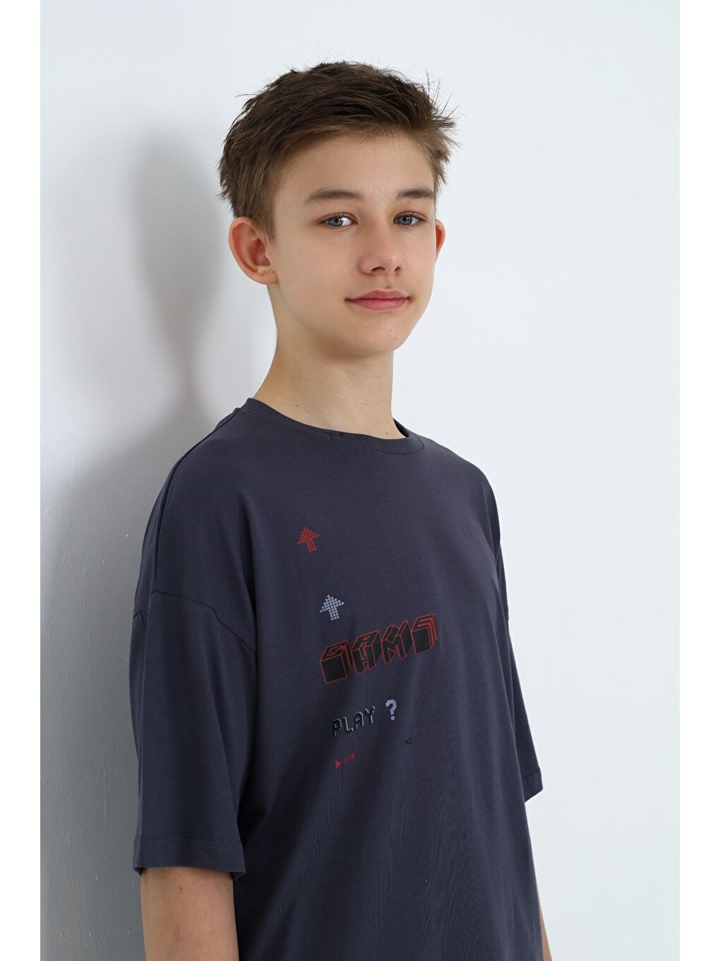 Antrasit Erkek Çocuk Baskılı Tişört-2