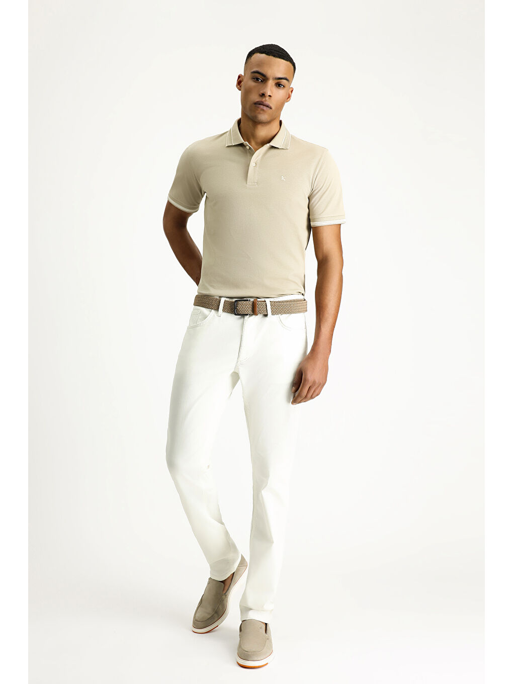 Beyaz Slim Fit Dar Kesim Elastanlı Kanvas / Chino Pantolon-1