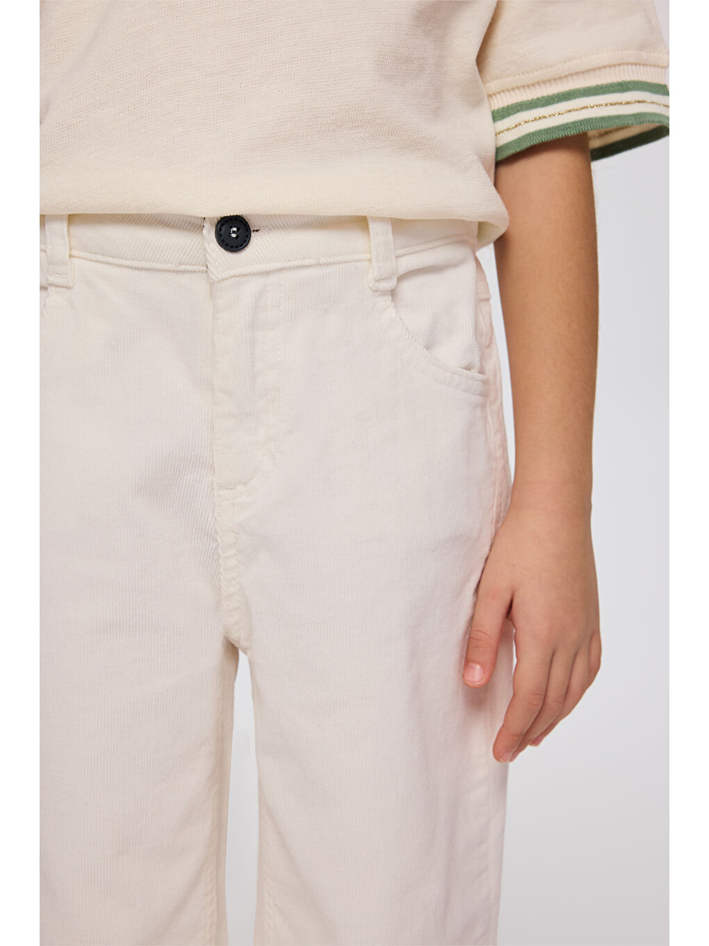 Kız Çocuk Kadife Pantolon Ekru-5