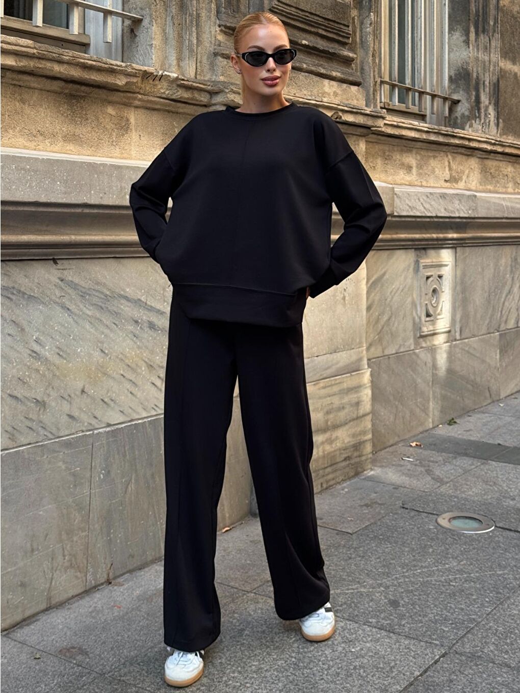 Modal Kumaş Siyah Oversize Sweat İkili Takım-1