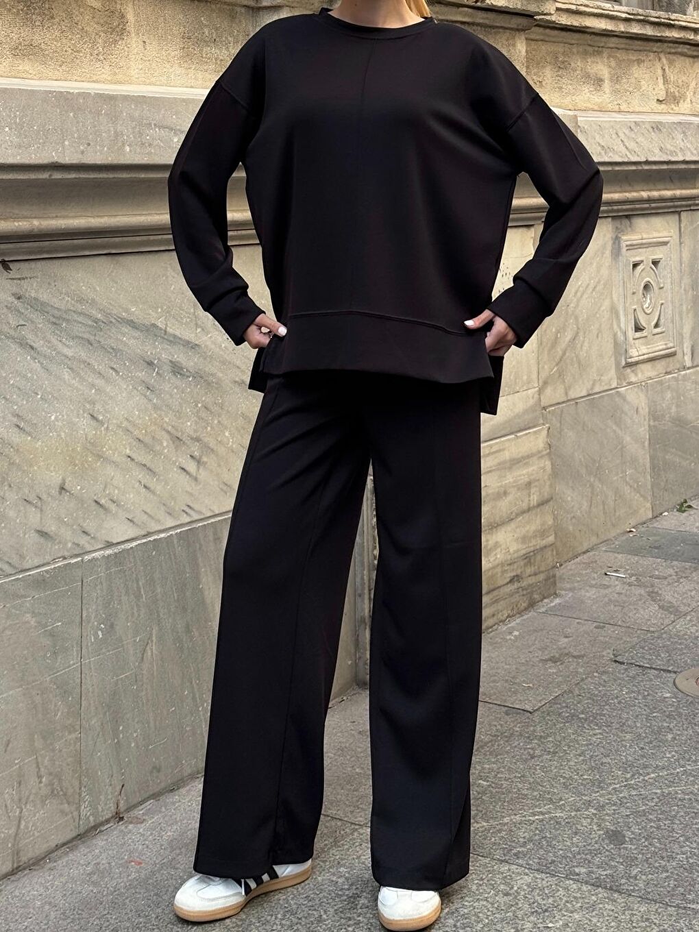 Modal Kumaş Siyah Oversize Sweat İkili Takım-2