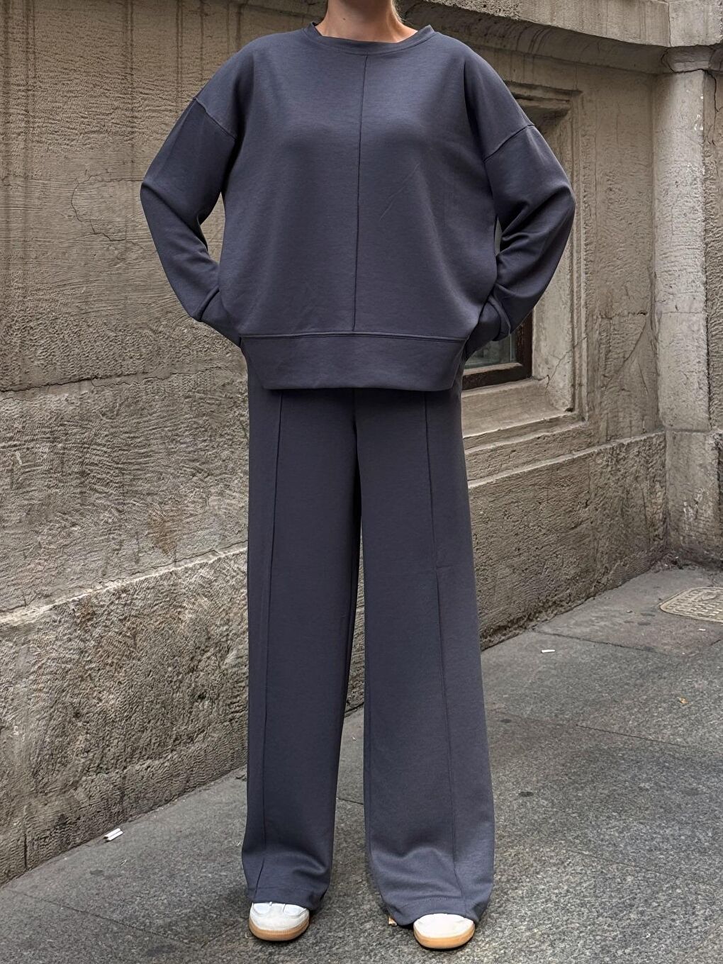 Modal Kumaş Gri Oversize Sweat İkili Takım-4