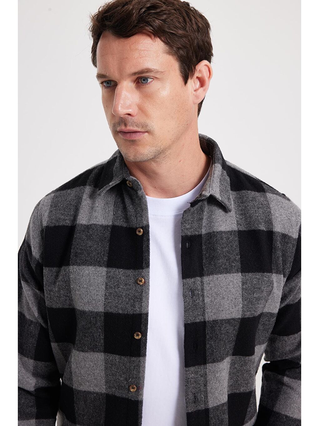 Antrasit Erkek Slim Fit Dar Kesim Kareli Kışlık Oduncu Gömlek-1