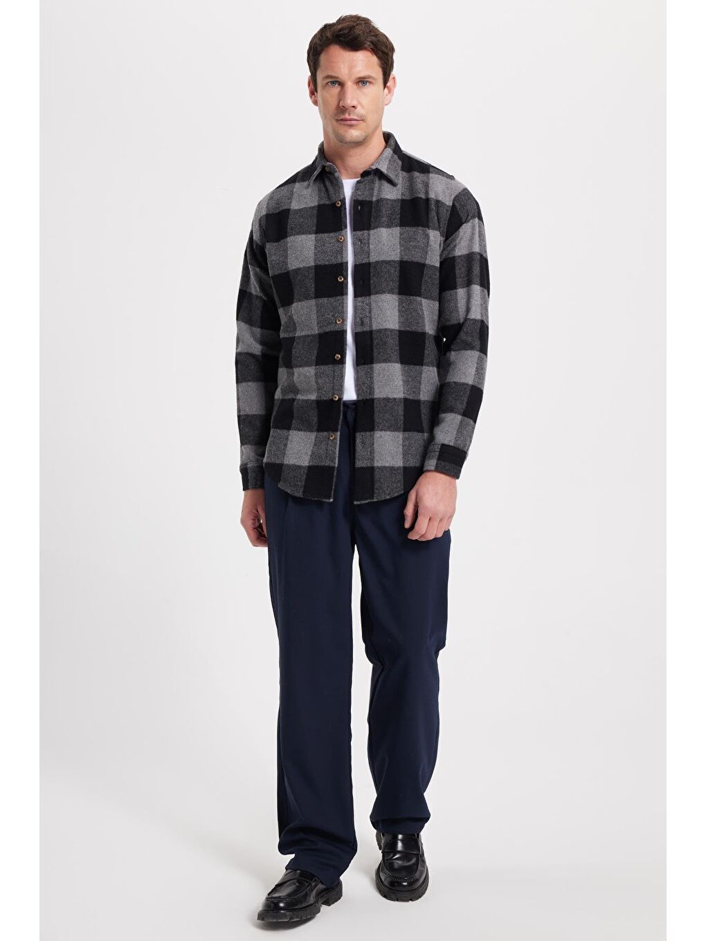 Antrasit Erkek Slim Fit Dar Kesim Kareli Kışlık Oduncu Gömlek-2