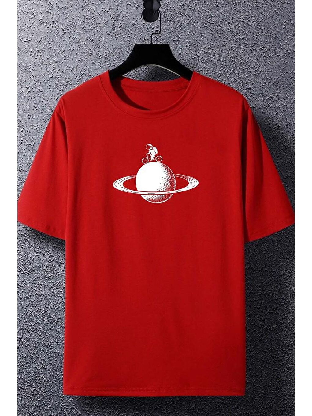 uyguntarz Kırmızı Unisex Astronaut Rides Baskılı T-shirt