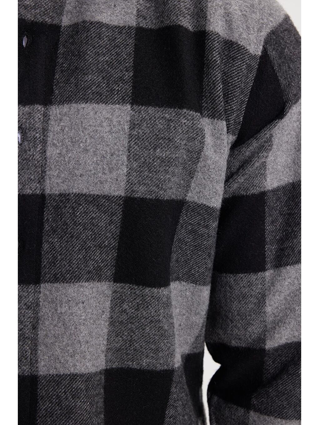 Antrasit Erkek Slim Fit Dar Kesim Kareli Kışlık Oduncu Gömlek-3