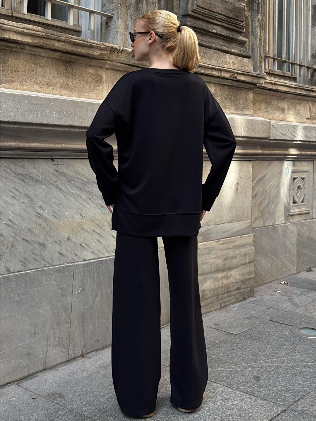 Modal Kumaş Siyah Oversize Sweat İkili Takım-4