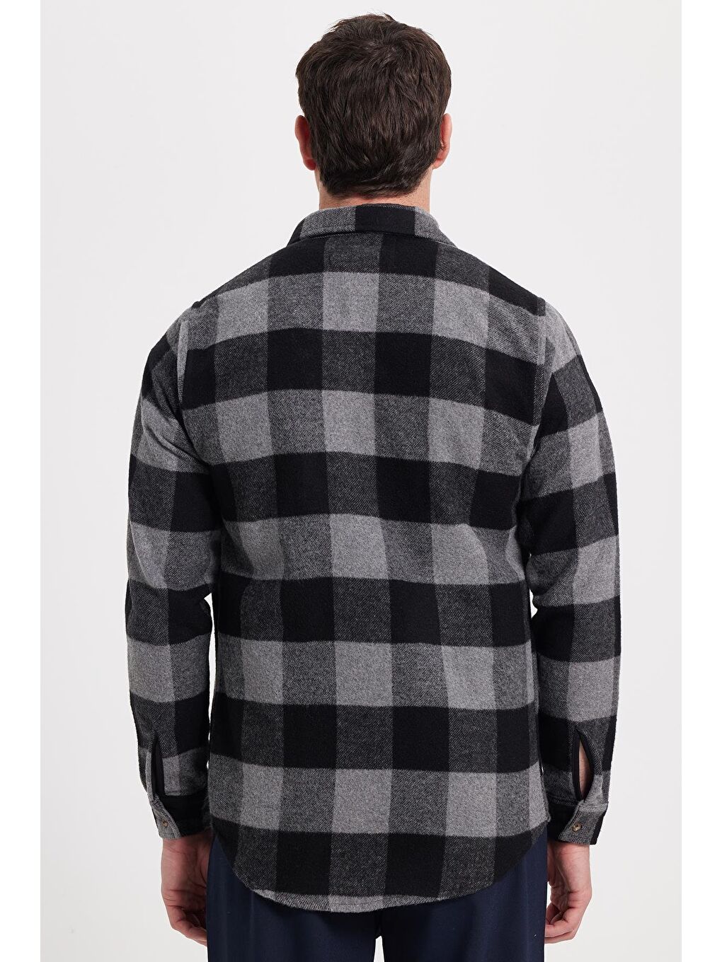 Antrasit Erkek Slim Fit Dar Kesim Kareli Kışlık Oduncu Gömlek-5