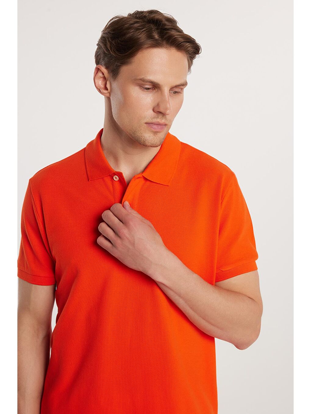 Kırmızı Erkek Slim Fit Dar Kesim %100 Pamuk Nar Polo Yaka Tişört