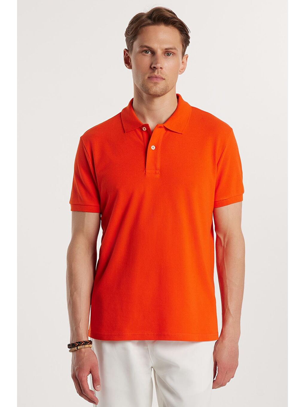 Kırmızı Erkek Slim Fit Dar Kesim %100 Pamuk Nar Polo Yaka Tişört-1