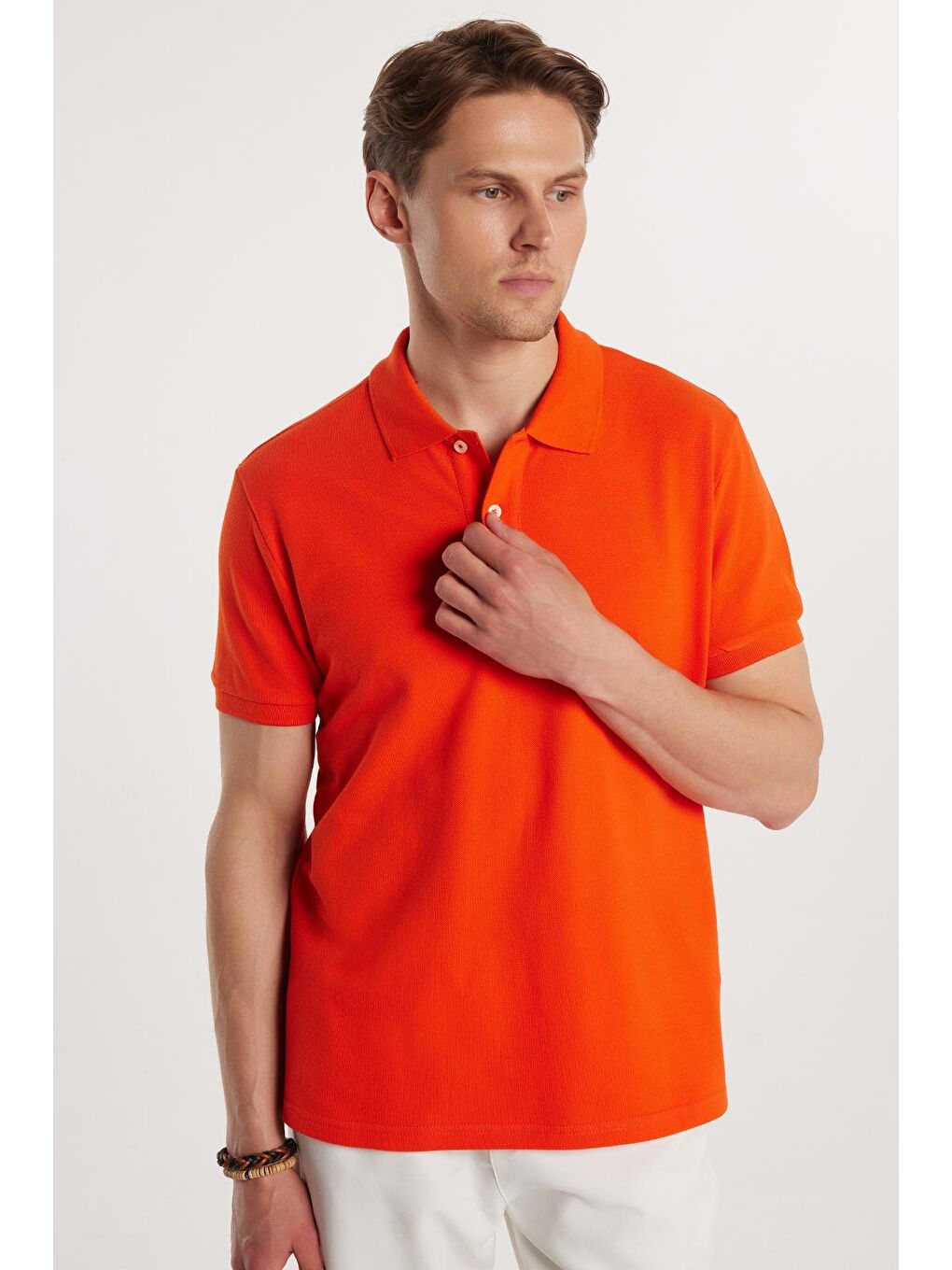 Kırmızı Erkek Slim Fit Dar Kesim %100 Pamuk Nar Polo Yaka Tişört-3