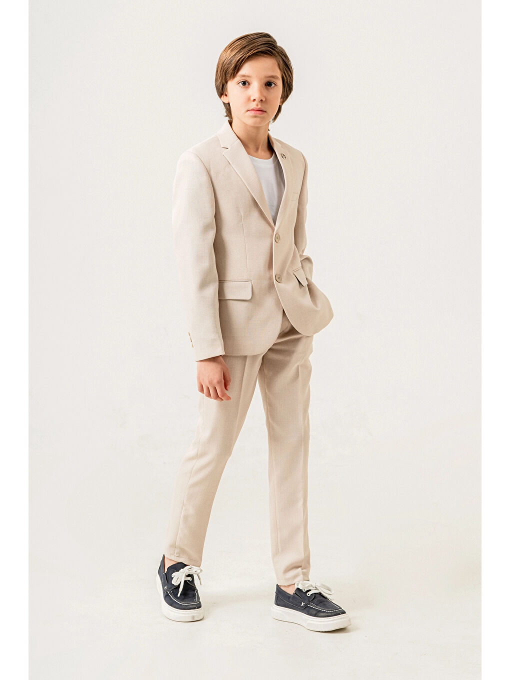 Ekru Tişörtlü Ceketli Takım Elbise 4029-1