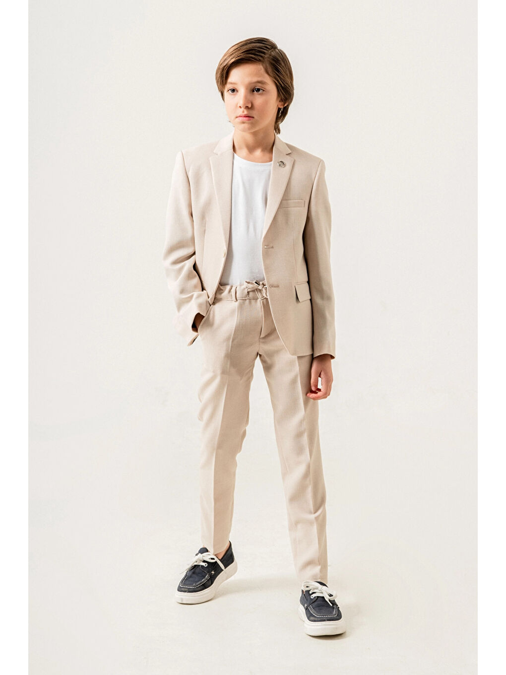 Ekru Tişörtlü Ceketli Takım Elbise 4029-2