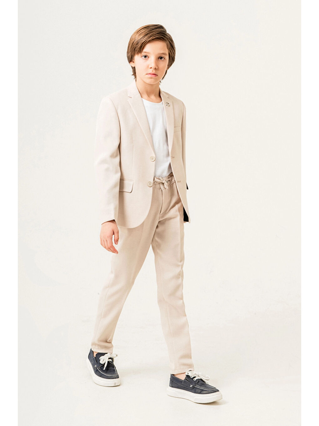 Ekru Tişörtlü Ceketli Takım Elbise 4029-3