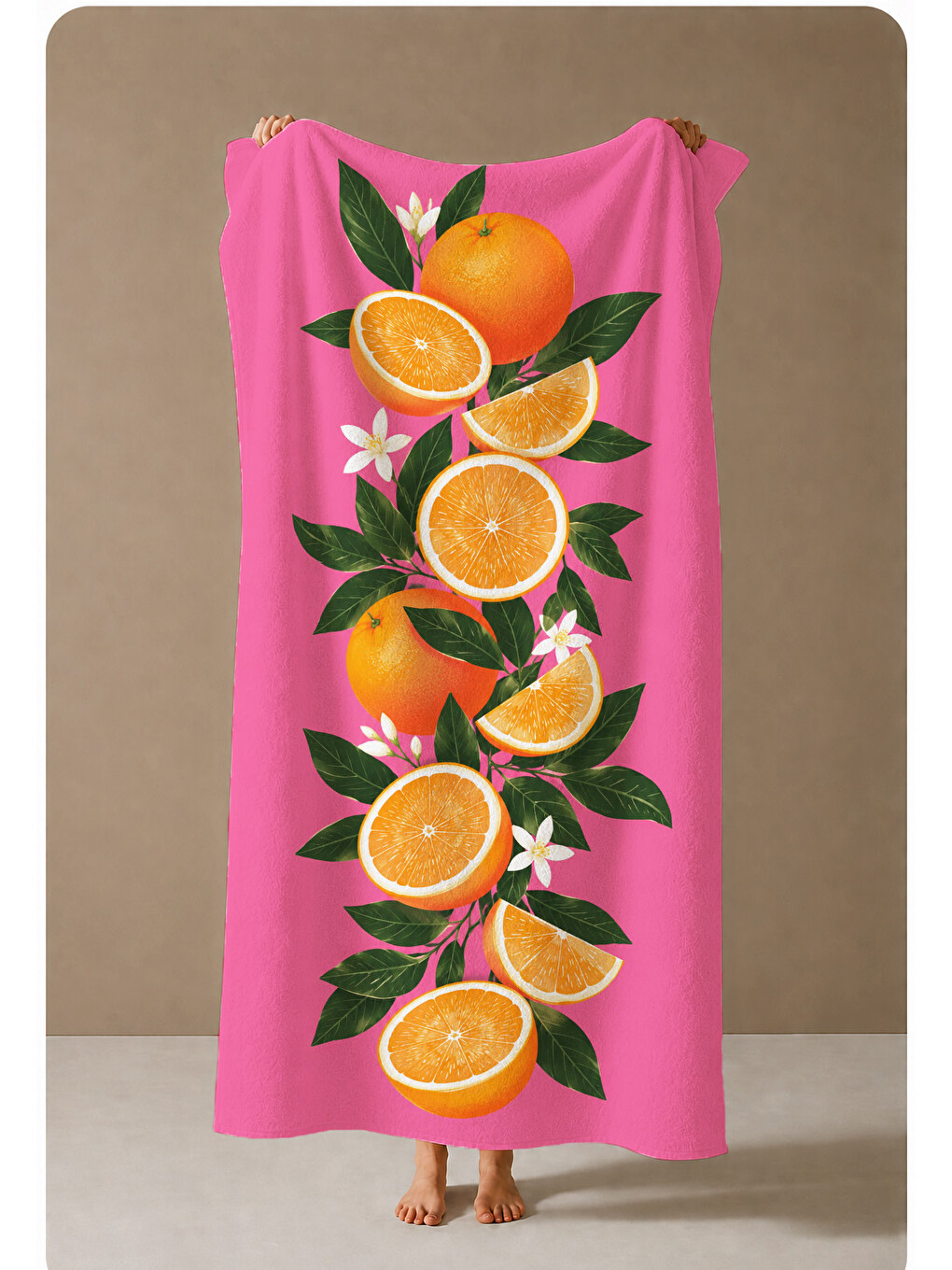 Kahverengi Pembe Portakal Dilim Desenli 70x150 Plaj Havlusu