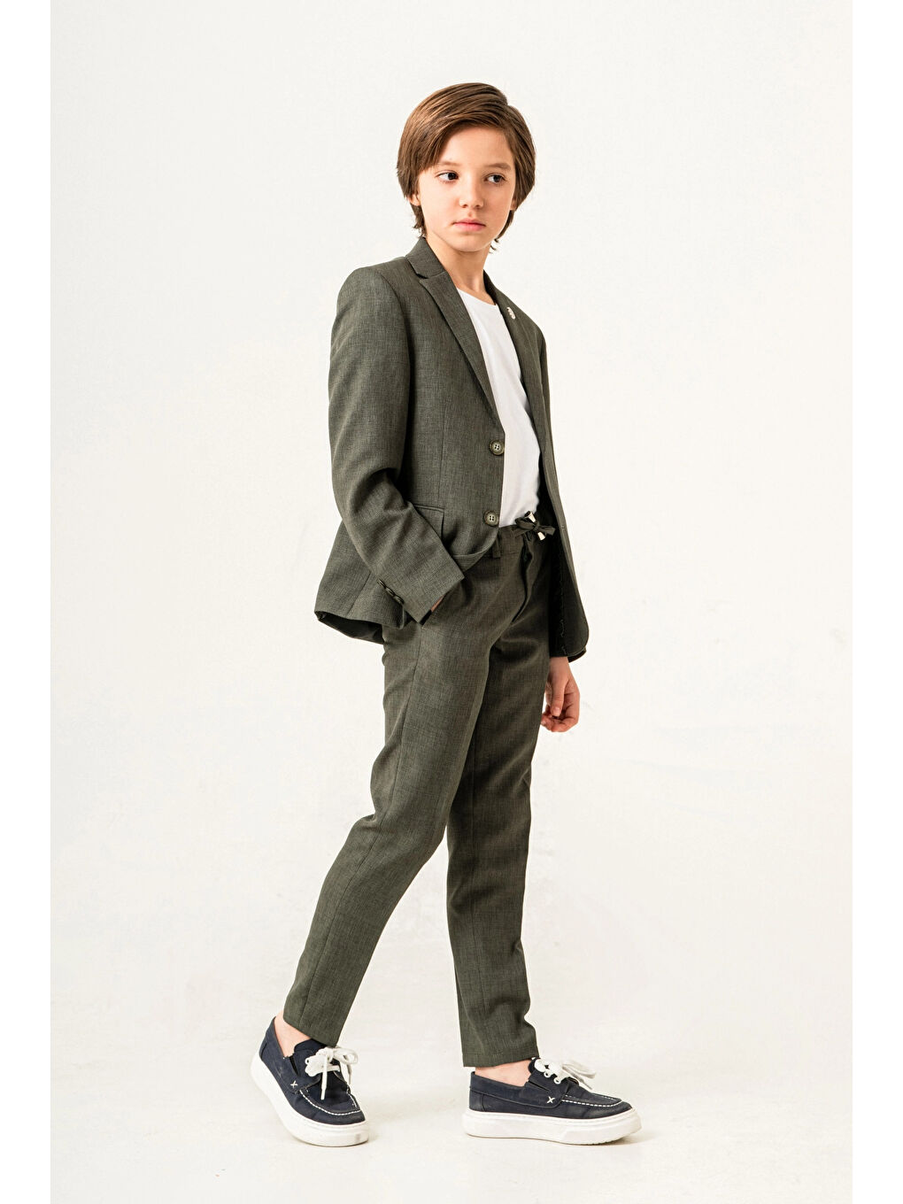 Haki Tişörtlü Ceketli Takım Elbise 4030-1