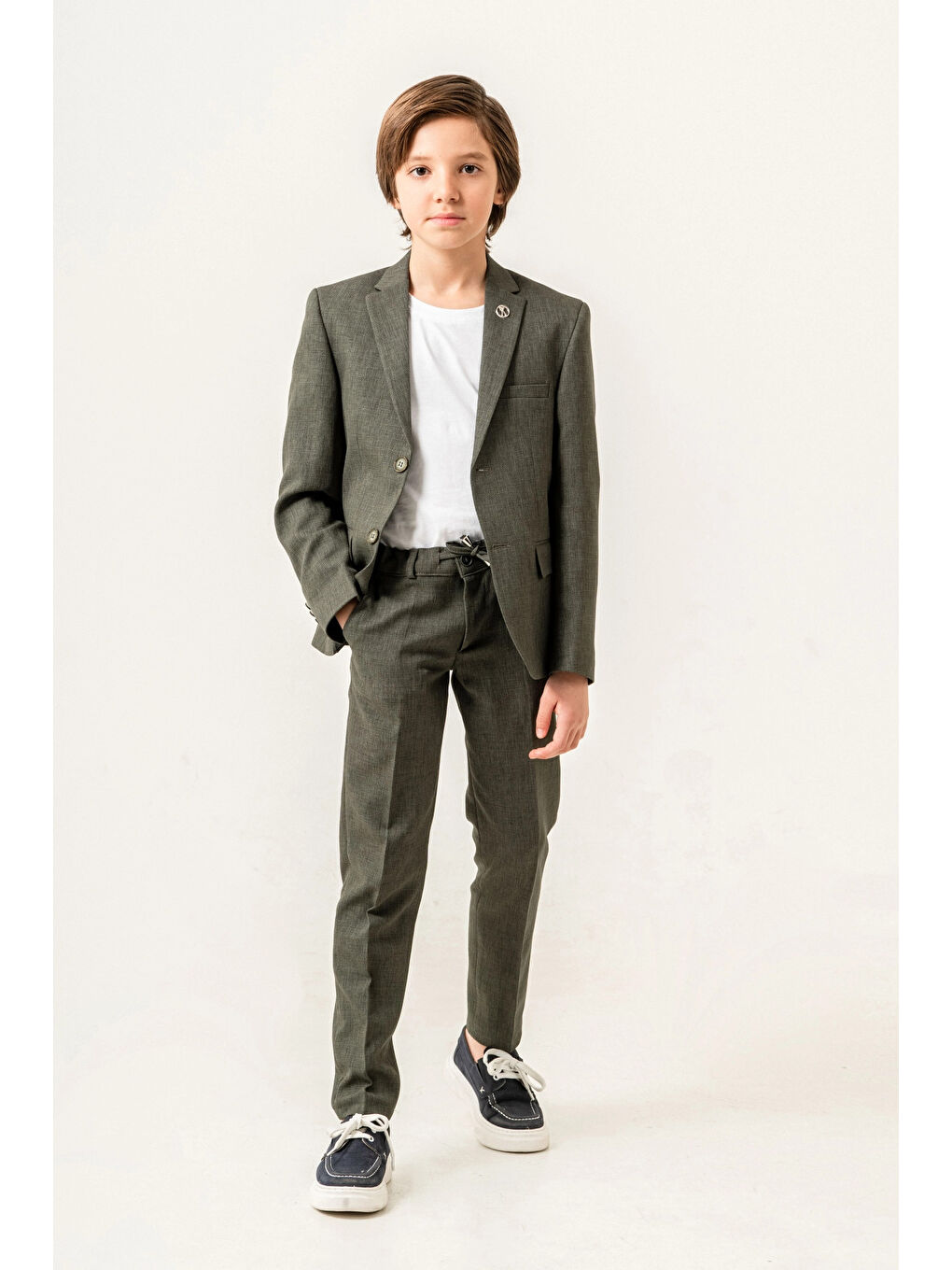 Haki Tişörtlü Ceketli Takım Elbise 4030-2