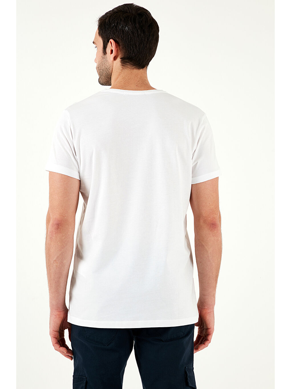 Beyaz Pamuklu Slim Fit Bisiklet Yaka Baskılı Tişört 541HIGHER-6