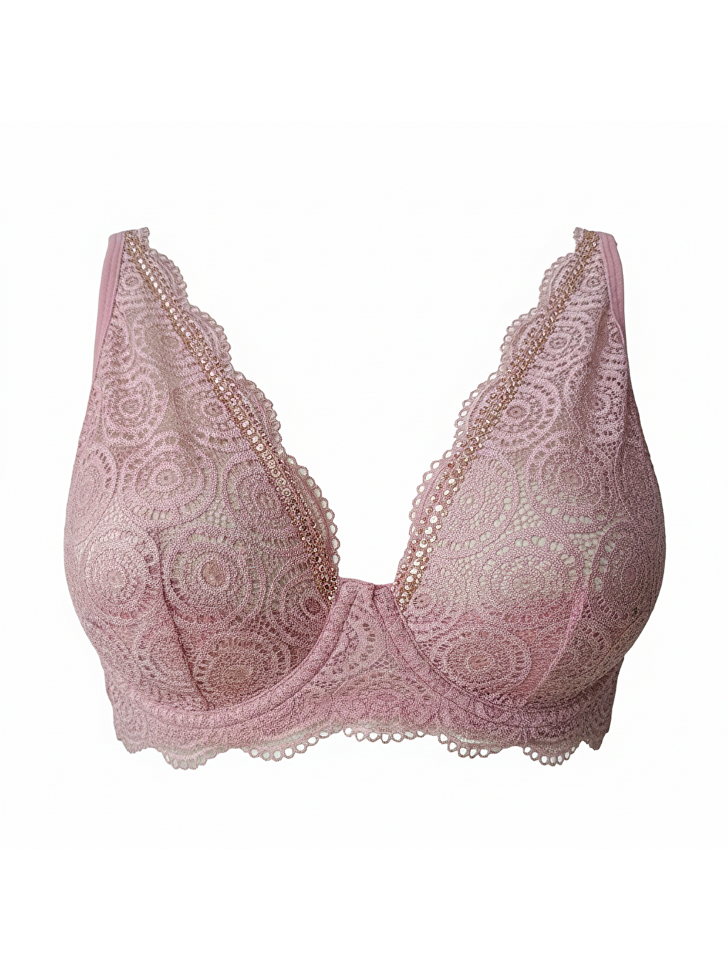 Pembe Kadın Taş Baskılı Dantelli Toparlayacı Gül Kurusu Renk Sütyen Bb2421-1