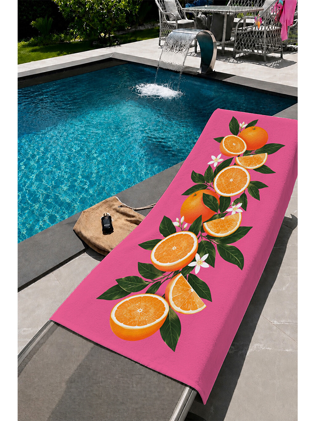 Kahverengi Pembe Portakal Dilim Desenli 70x150 Plaj Havlusu-1