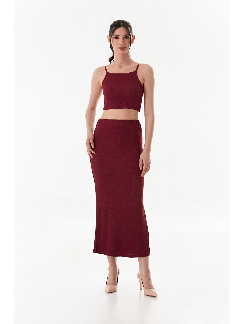 Bordo Bürümcük Kumaş Kare Yaka 2 Li Takım