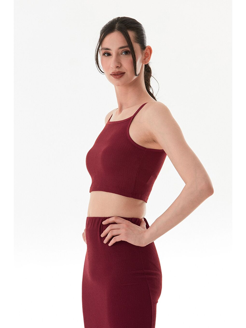 Bordo Bürümcük Kumaş Kare Yaka 2 Li Takım-2