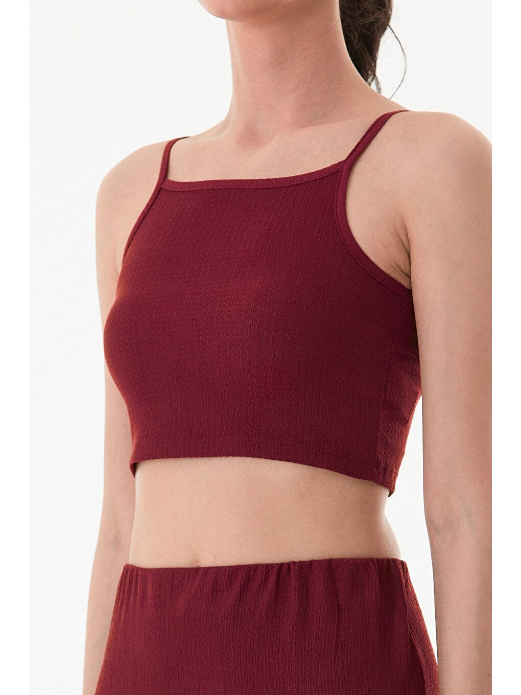 Bordo Bürümcük Kumaş Kare Yaka 2 Li Takım-4