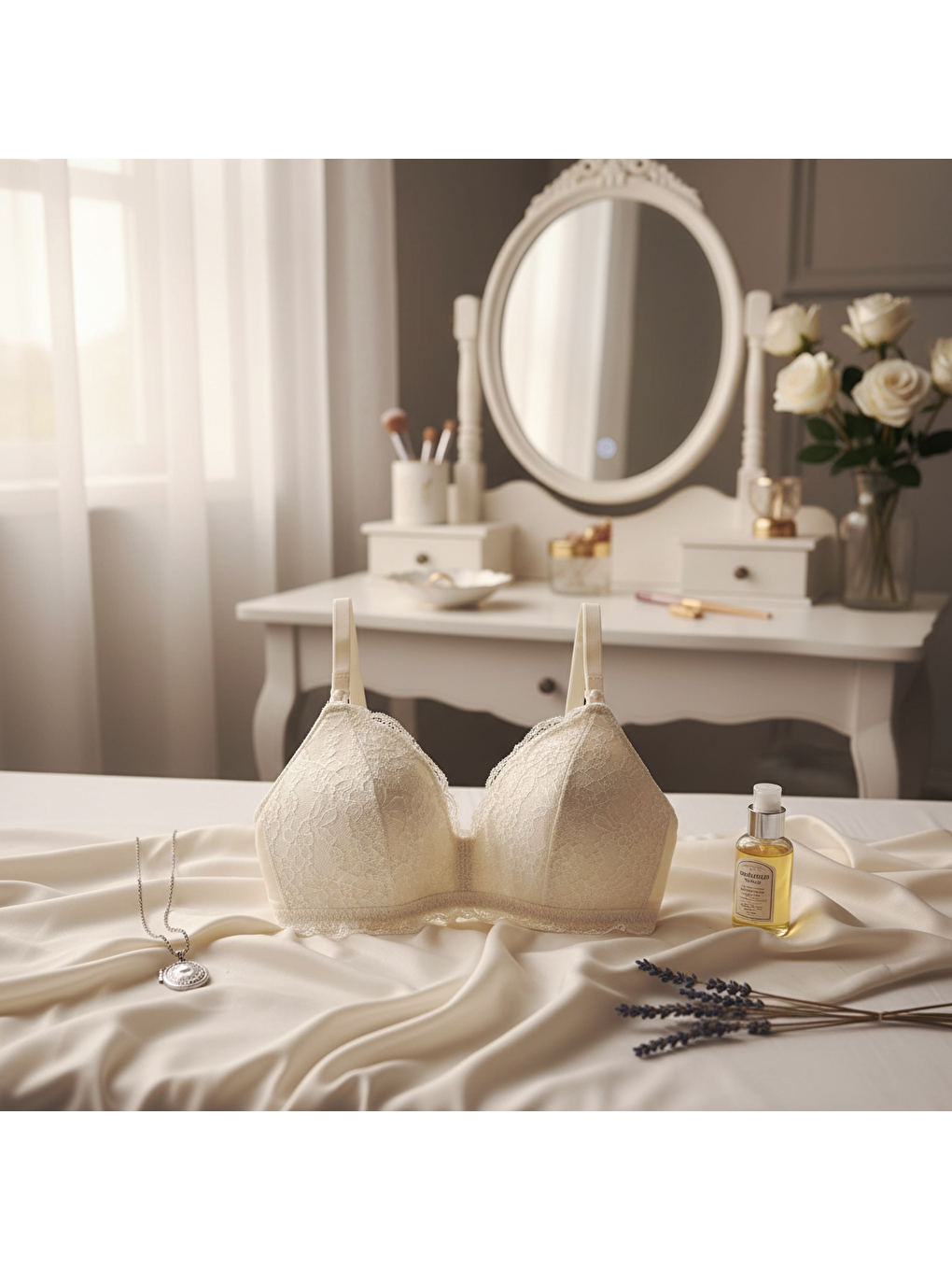 Kadın Dantelli Ekru Renk Emzirme Sütyeni Bb2736-2