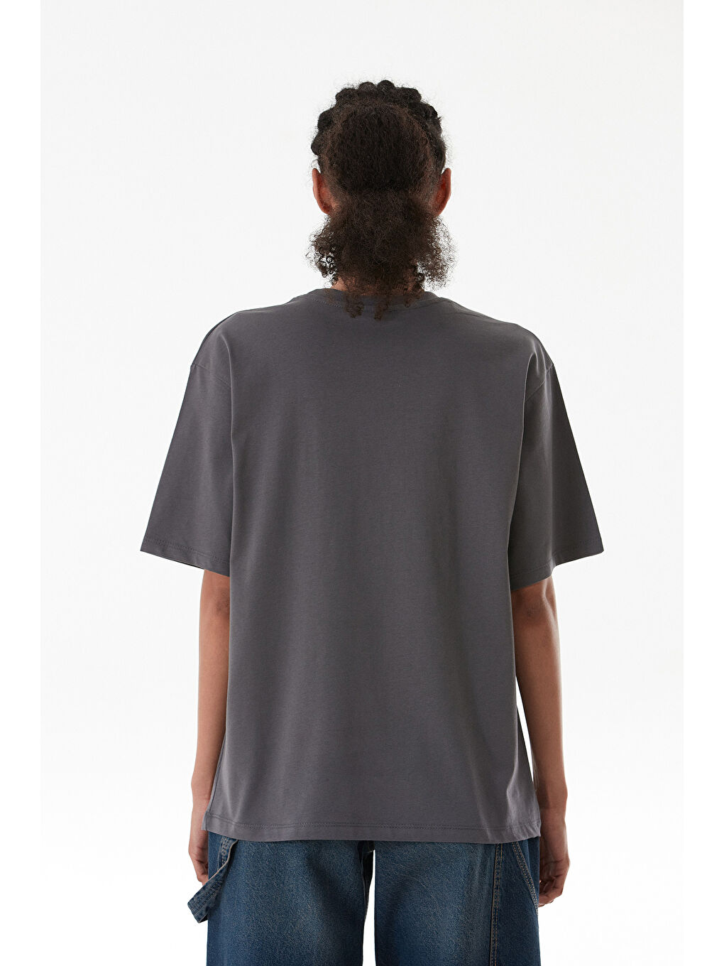 Antrasit Yazı Ve Kurdele Nakışlı Oversize Tişört-2