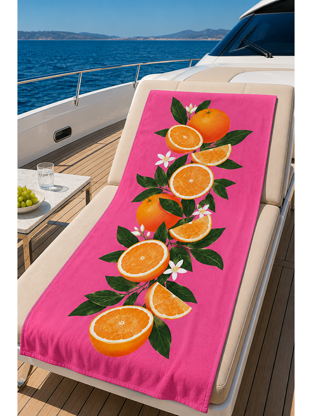 Kahverengi Pembe Portakal Dilim Desenli 70x150 Plaj Havlusu-2
