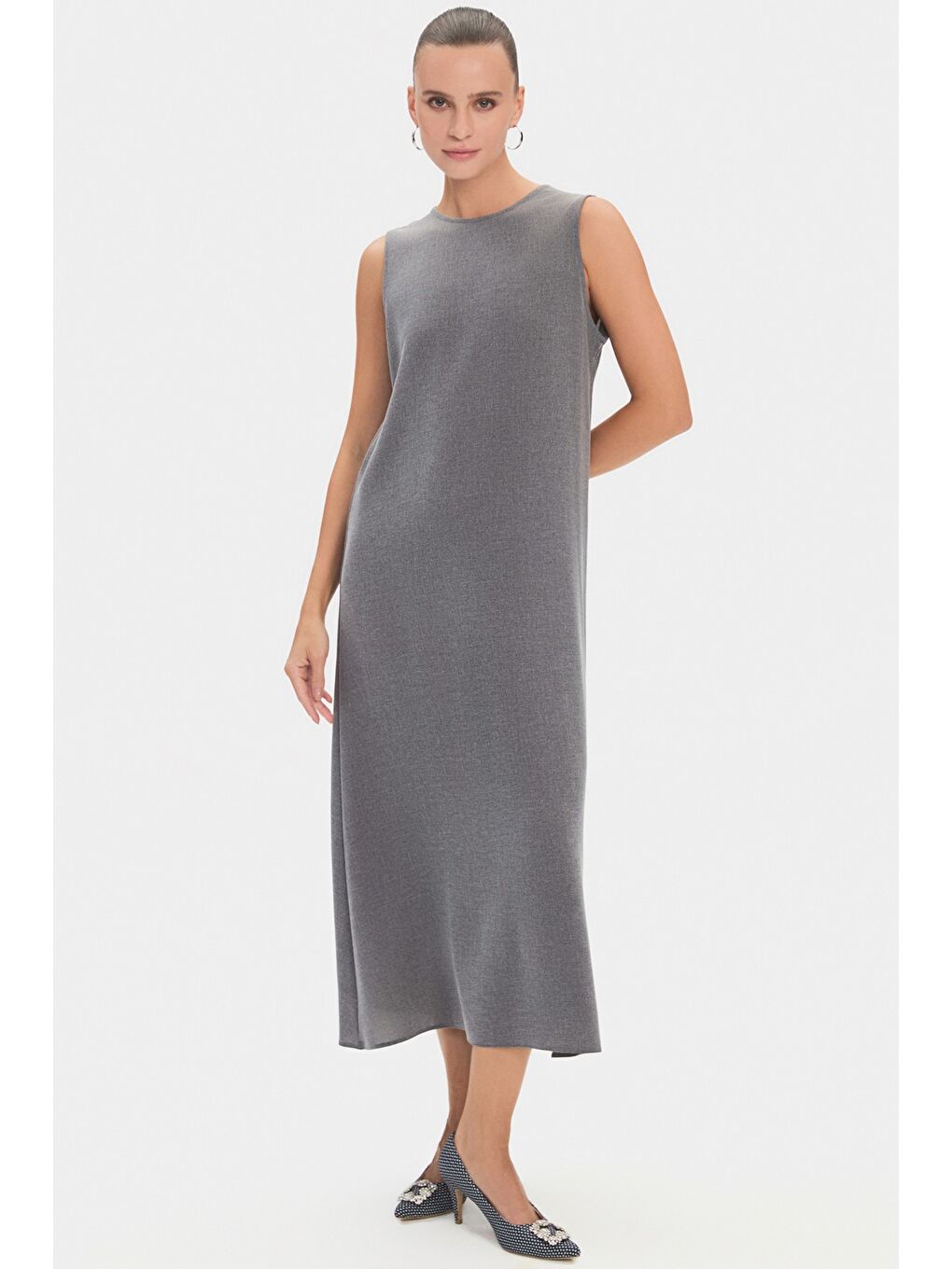 Gri Kadın Kolları Bağlama Detaylı Belden Bağlamalı Abaya-4