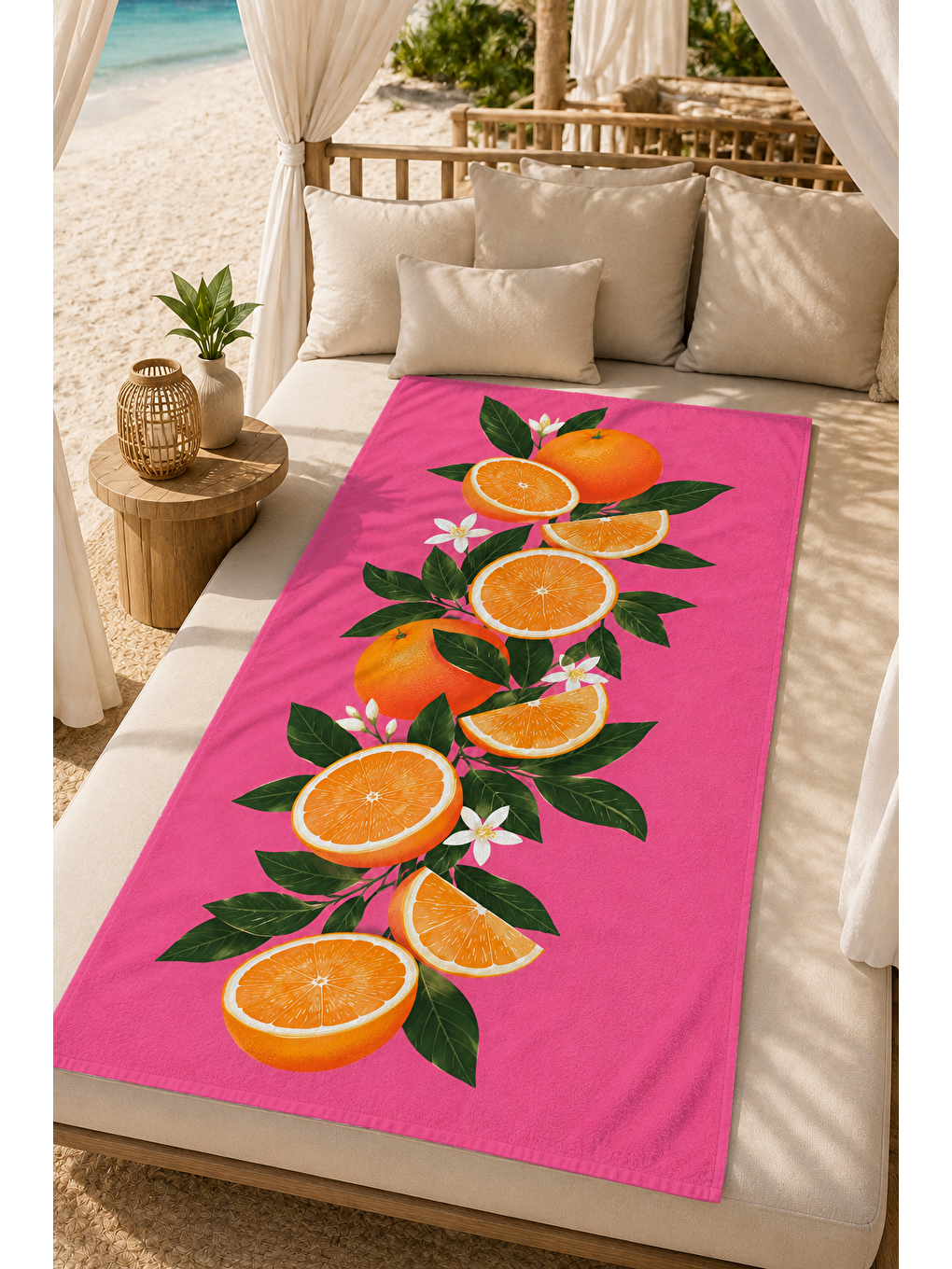 Kahverengi Pembe Portakal Dilim Desenli 70x150 Plaj Havlusu-3