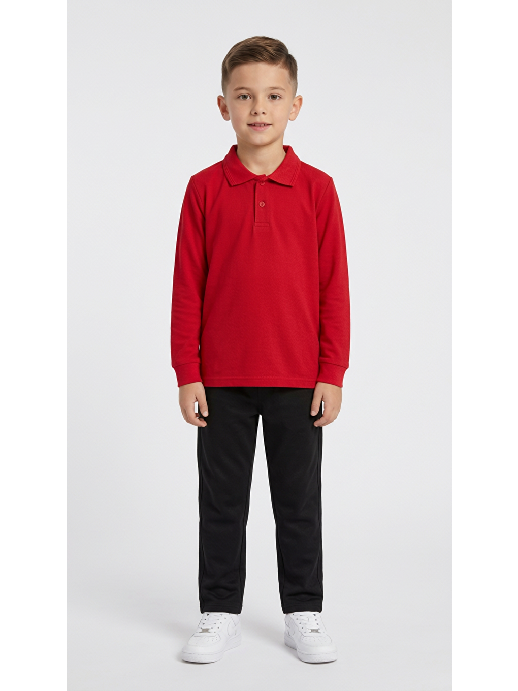 Kırmızı Erkek Çocuk Okul Uzun Kol Polo Yaka Lakost