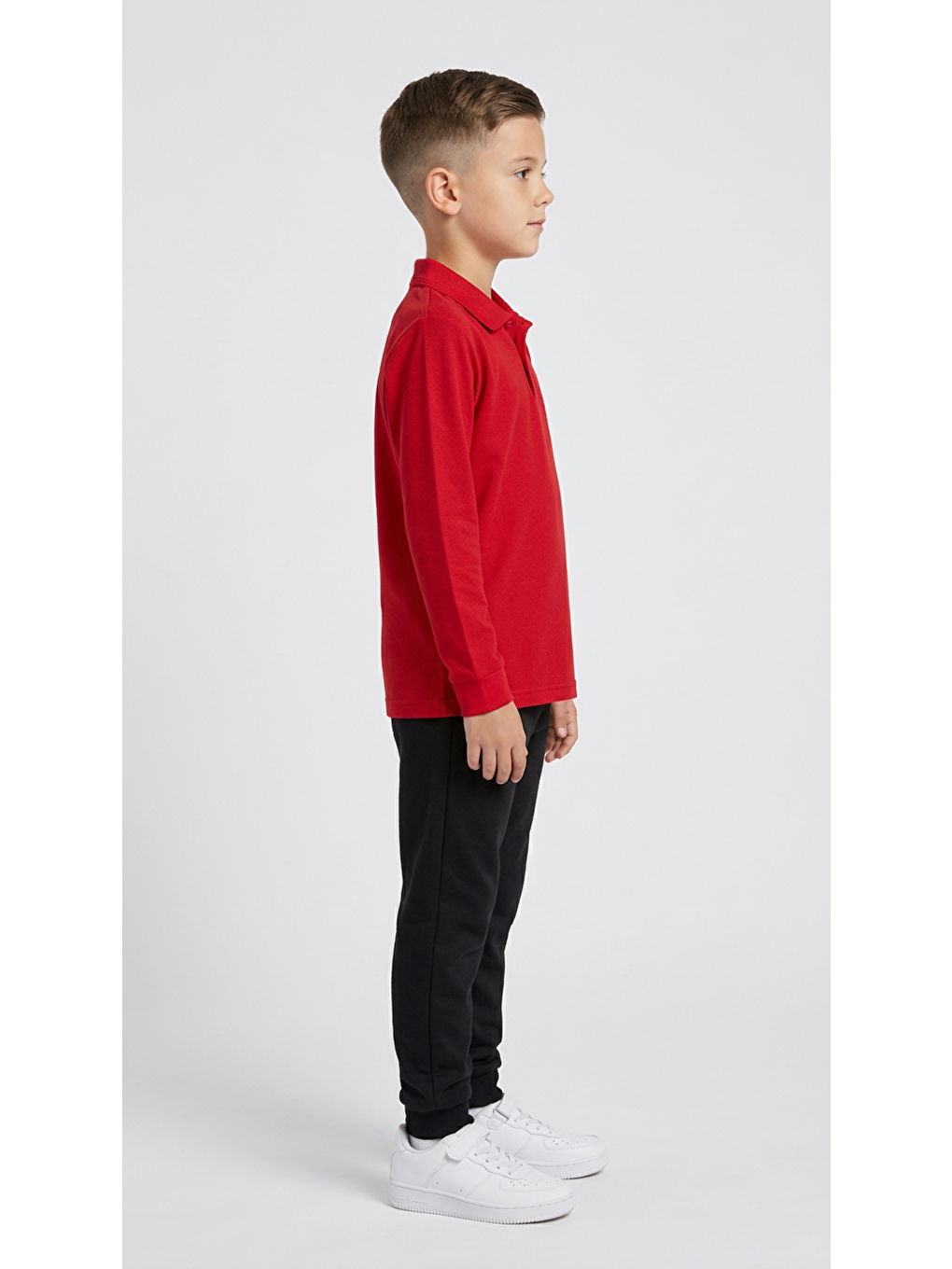 Kırmızı Erkek Çocuk Okul Uzun Kol Polo Yaka Lakost-1