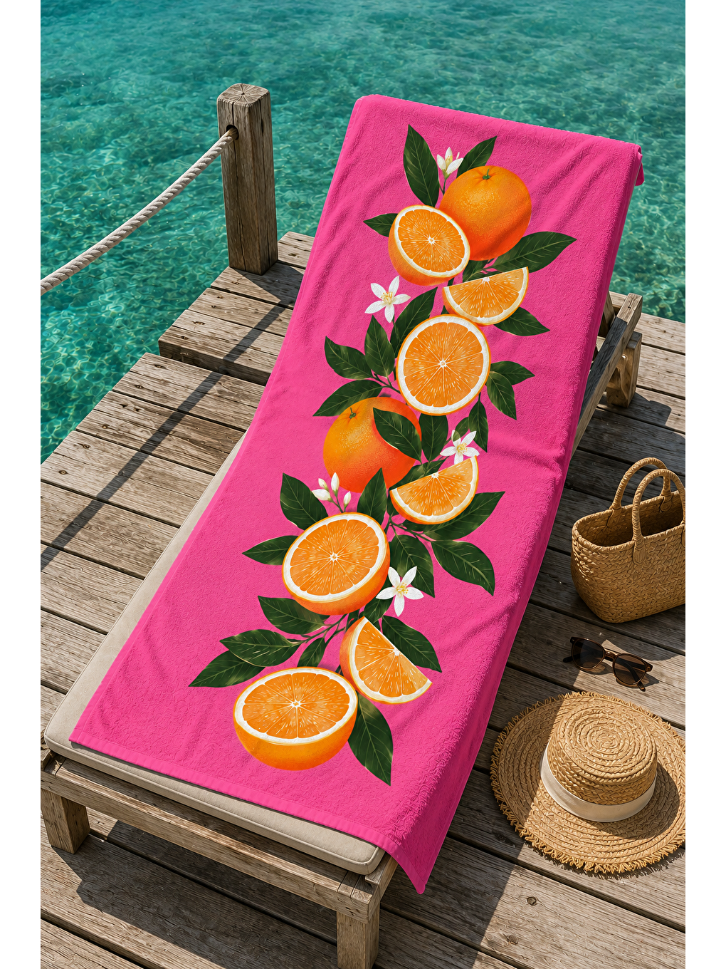 Kahverengi Pembe Portakal Dilim Desenli 70x150 Plaj Havlusu-4