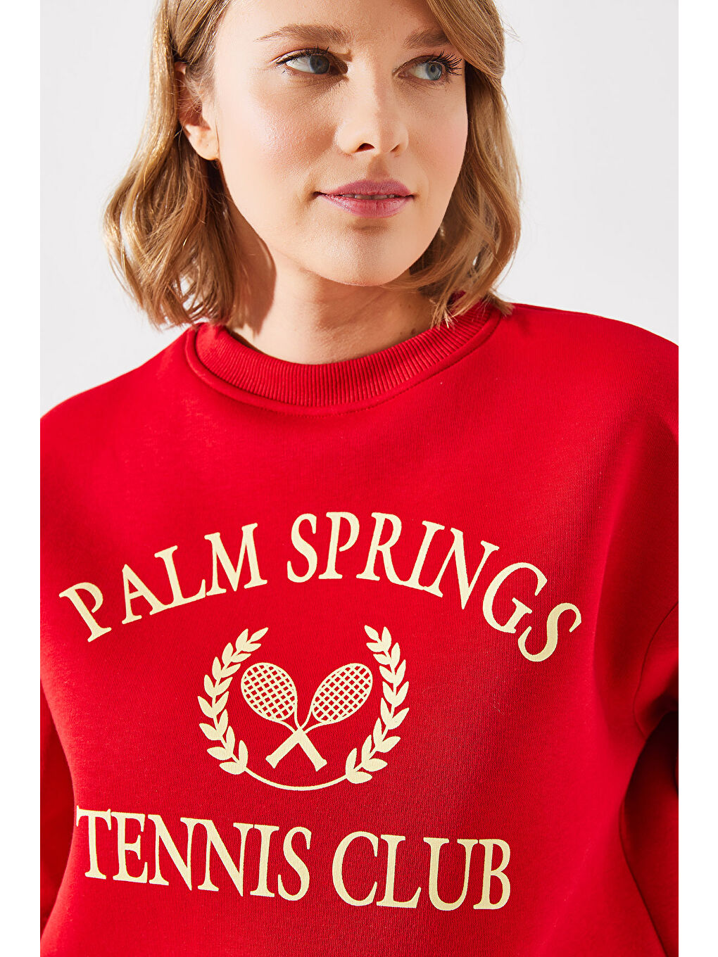 SHADE Kırmızı Kadın Üç İplik Şardonlu Palm Springs Tenis Vintage Kolej Sweatshirt MBHS - 4