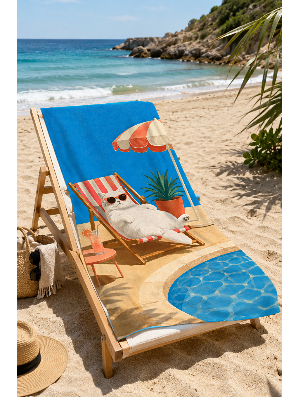 Lacivert Sevimli Pati Şezlong Yaz Desenli 70x150 Plaj Havlusu-6